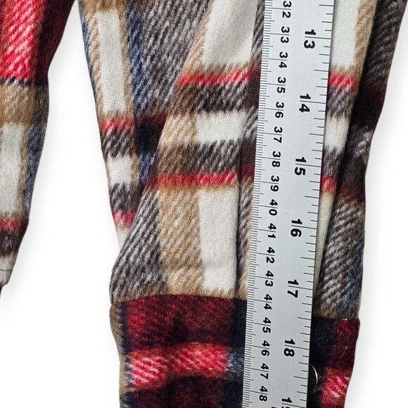 Oversized Red & Beige Plaid Flannel Button-Down Shirt Size S Dual Chest Pockets - Picture 6 of 9